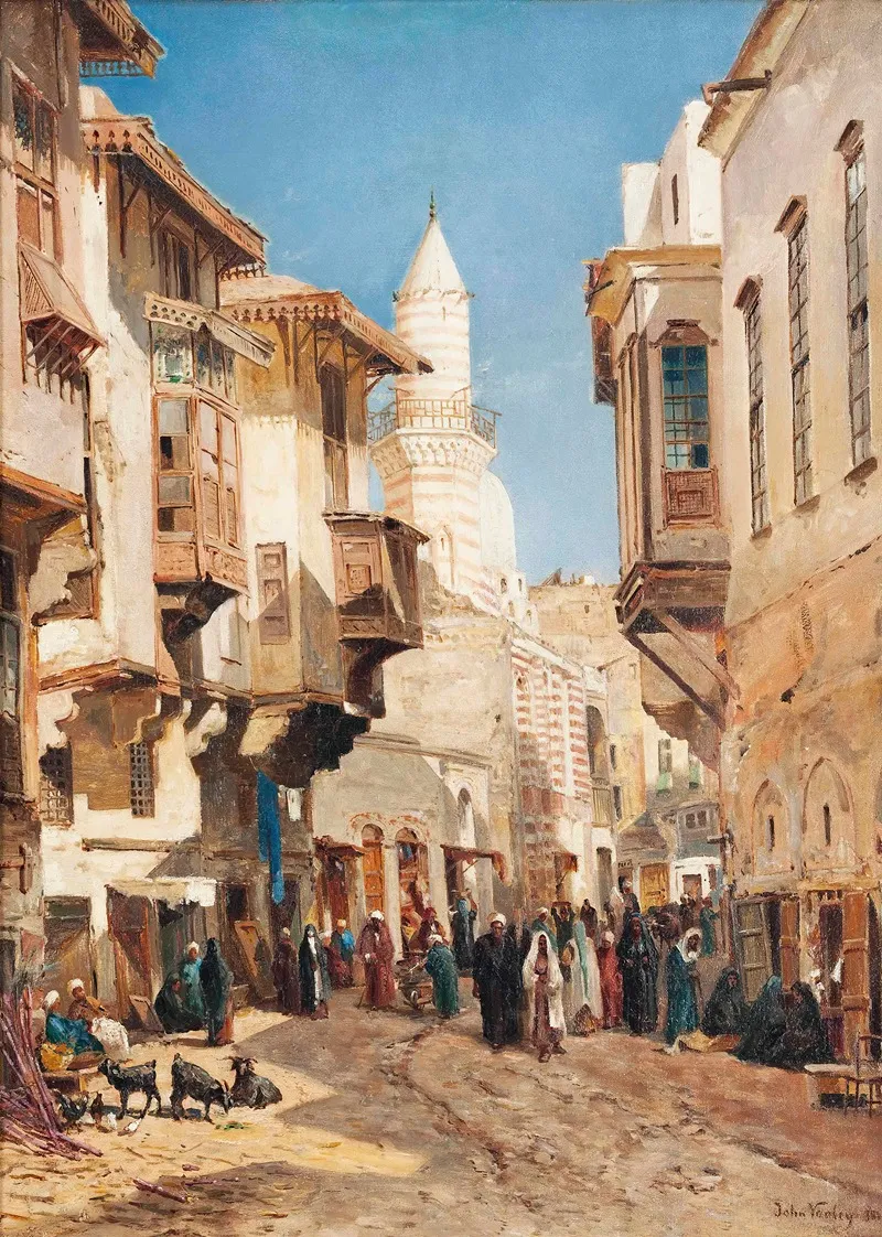 A Bustling Street Before The Mosque Of Emir Mindar Cairo
