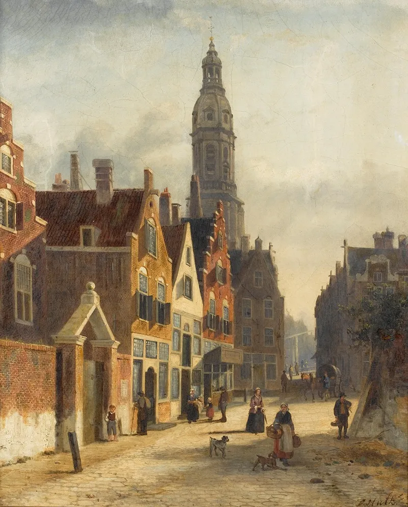 A Busy Dutch Street Wall Art by Johannes Frederik Hulk - High-Resolution Digital Print