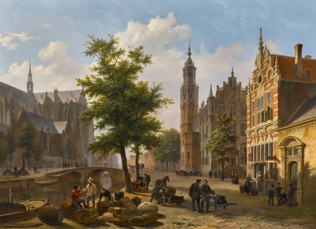 A Busy Market Place In A Dutch Town