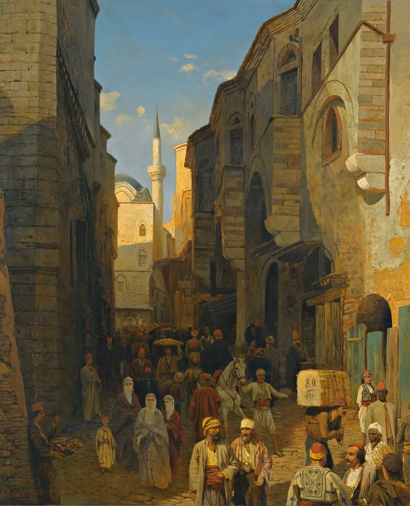 A Busy Street In Tangiers Wall Art by Themistokles Von Eckenbrecher - High-Resolution Digital Print