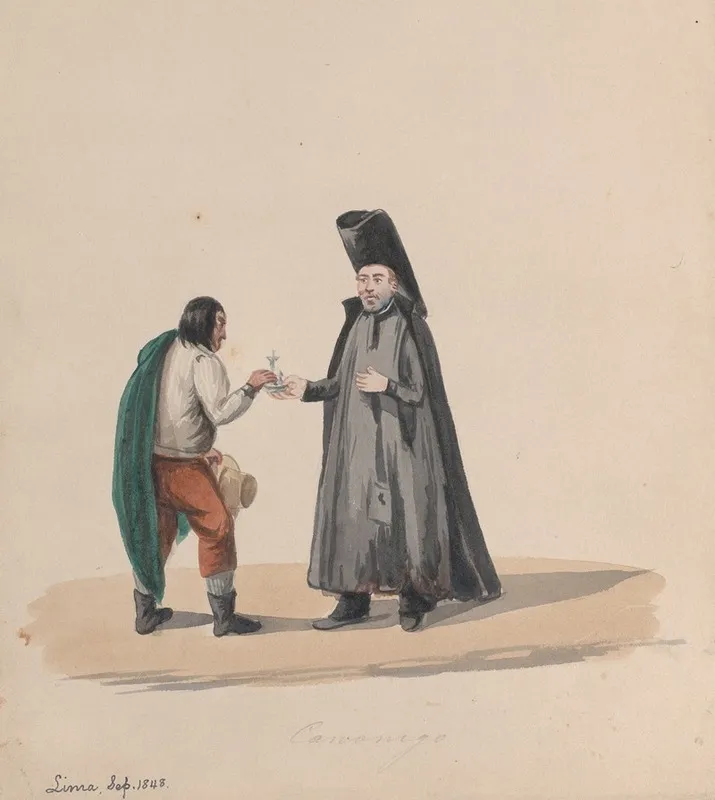 A Canon Handing A Crucifix To A Man Wall Art by Francisco Fierro - High-Resolution Digital Print