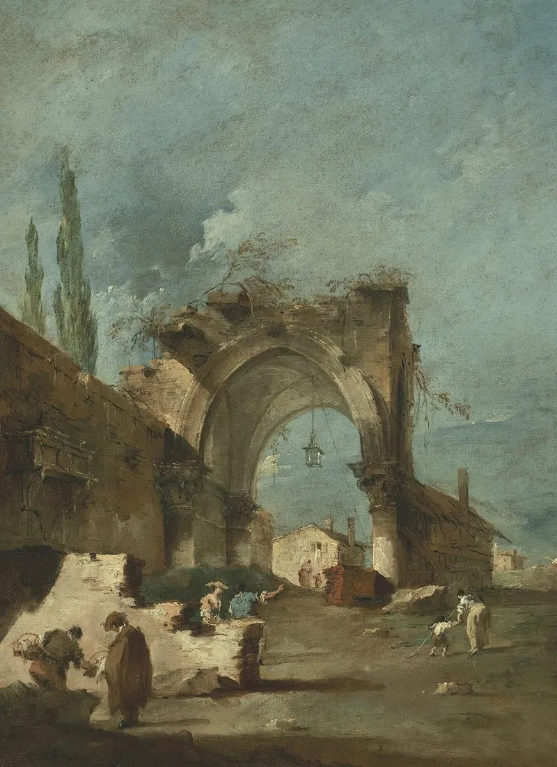 A Capriccio Of Buildings With Figures By A Ruined Arch Wall Art by Francesco Guardi - High-Resolution Digital Print