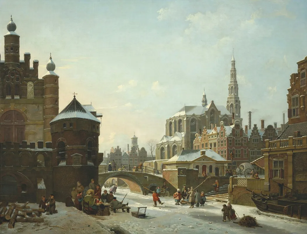 A Capriccio With Figures On A Frozen Canal Wall Art by Jan Hendrik Verheijen - High-Resolution Digital Print