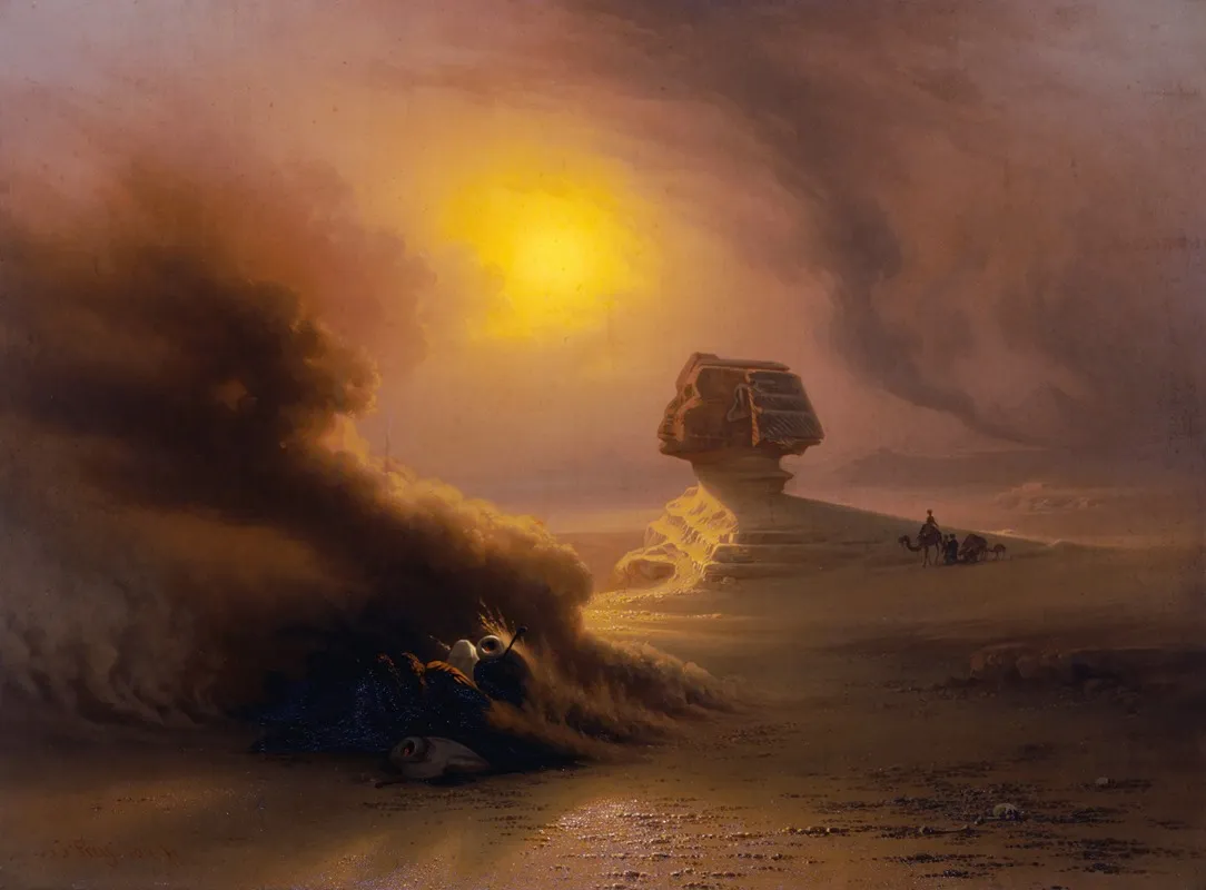 A Caravan Surprised By The Samoom In Front Of The Sphinx