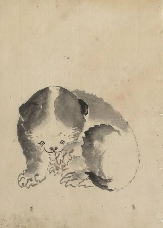 A Cat Cleaning Its Claws Wall Art by Katsushika Hokusai - High-Resolution Digital Print