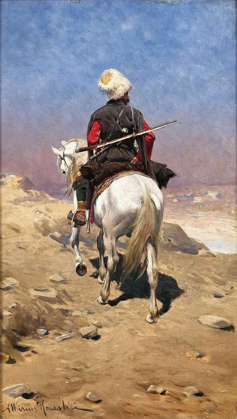 A Caucasian Rider Wall Art by Alfred von Wierusz-Kowalski - High-Resolution Digital Print