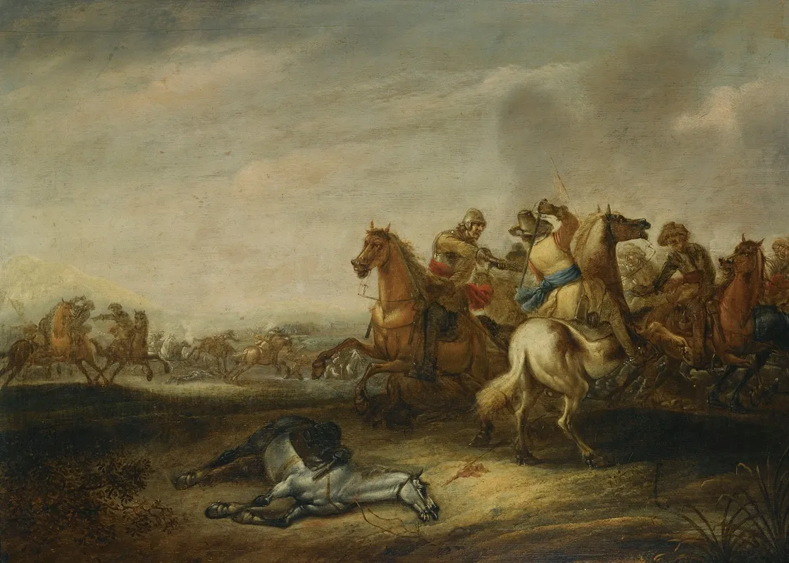 A Cavalry Battle Wall Art by Abraham van der Hoef - High-Resolution Digital Print