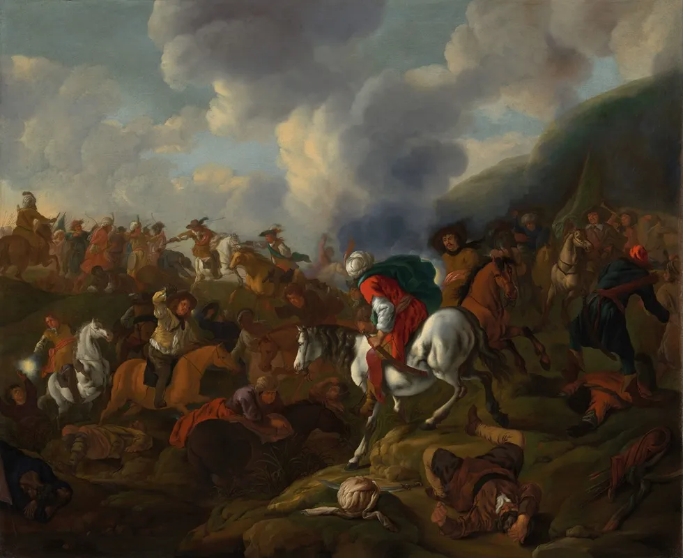 A Cavalry Encounter Between Turkish Troops And The Troops Of The Austrian Emperor Wall Art by Jacques Muller - High-Resolution Digital Print