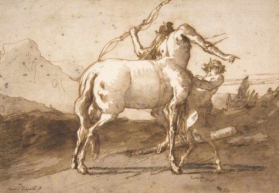 A Centaur And A Satyr Wall Art by Giovanni Domenico Tiepolo - High-Resolution Digital Print