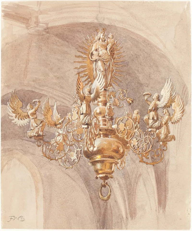 A Chandelier With The Virgin Mary Holding The Christ Child 2 Wall Art by Frederic William Burton - High-Resolution Digital Print