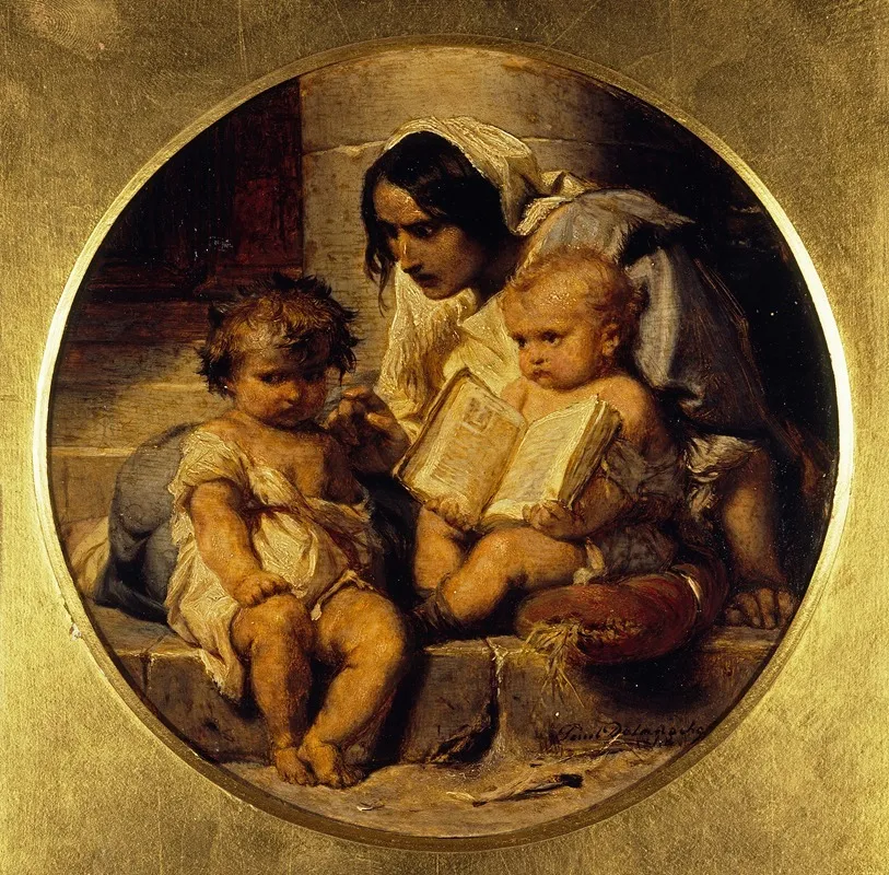 A Child Learning To Read Wall Art by Paul Delaroche - High-Resolution Digital Print