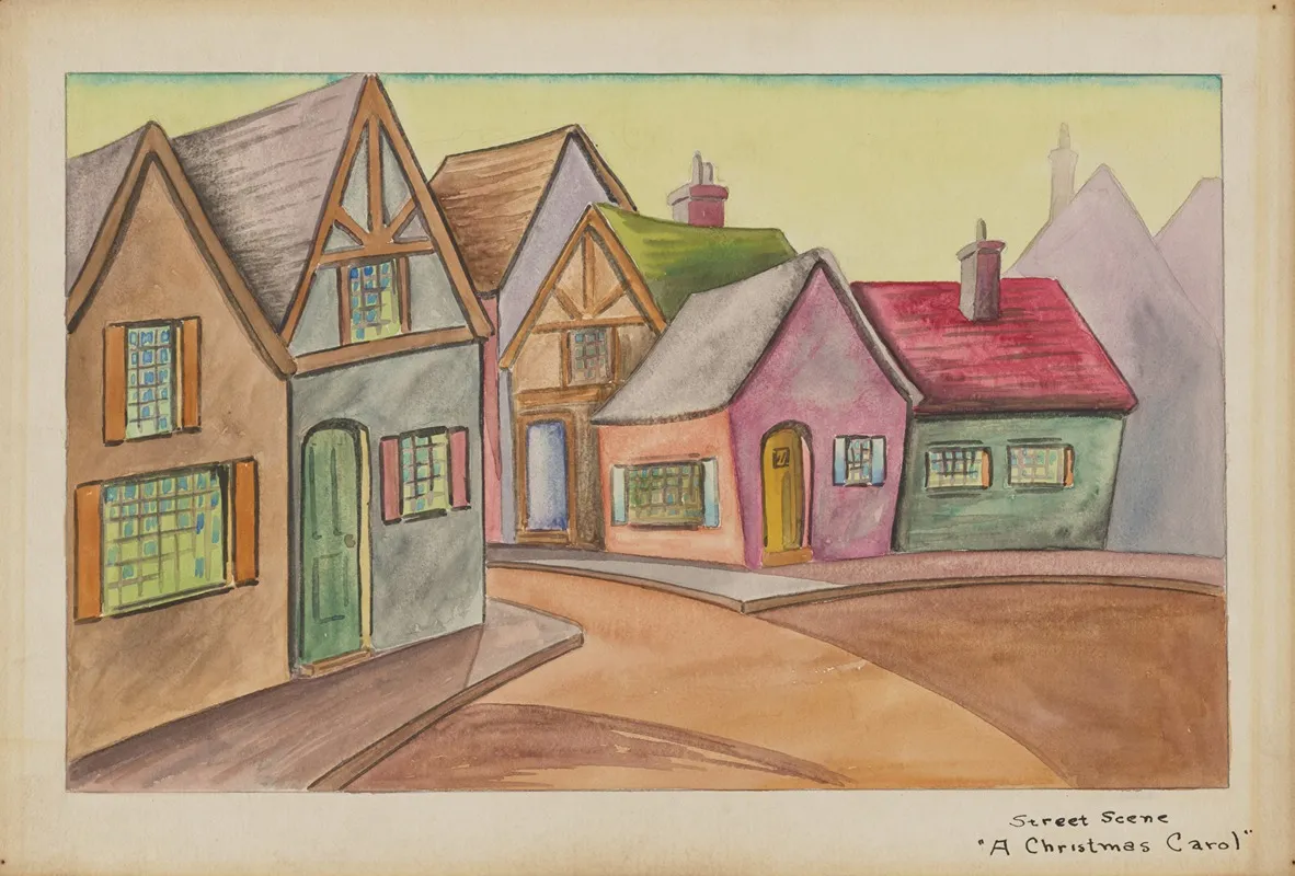 A Christmas Carol Sketch No 3 Street Scene Wall Art by Roland Foley - High-Resolution Digital Print