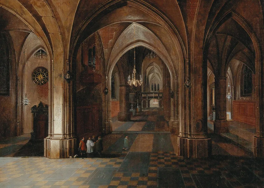 A Church Interior By Night Wall Art by Pieter Neeffs the Elder - High-Resolution Digital Print