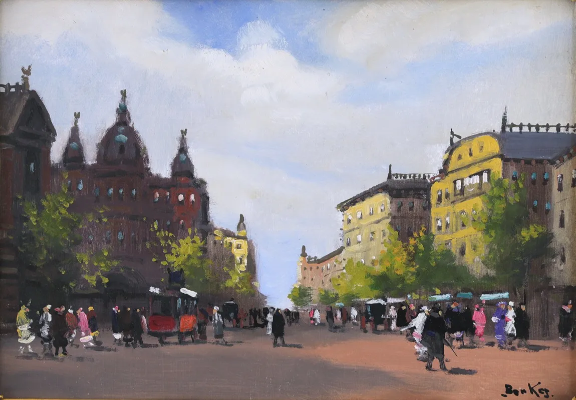 A City Street Scene Wall Art by Antal Berkes - High-Resolution Digital Print