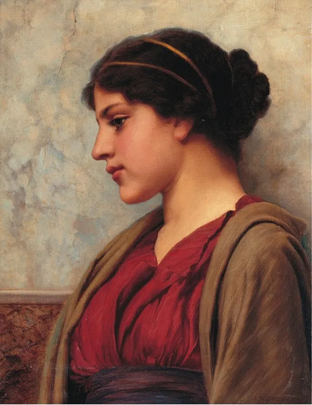 A Classical Beauty Far Away Thoughts Wall Art by John William Godward - High-Resolution Digital Print