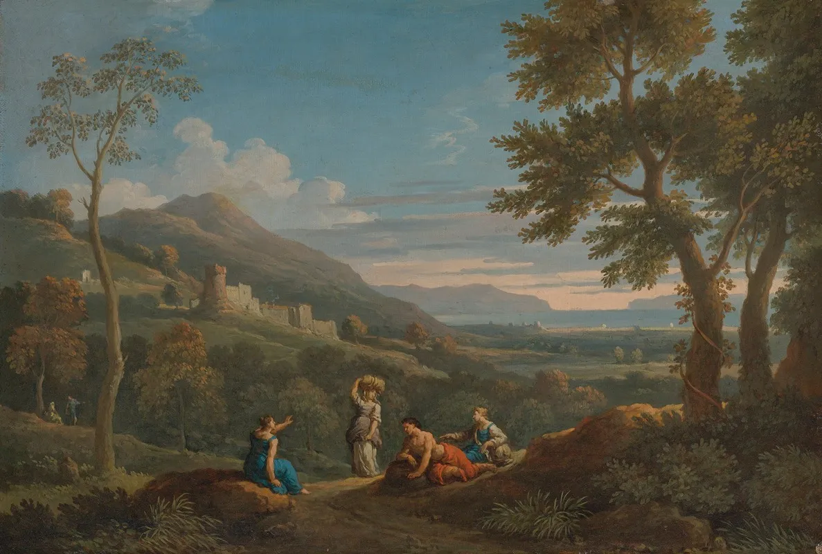A Classical Landscape With Peasants In The Foreground