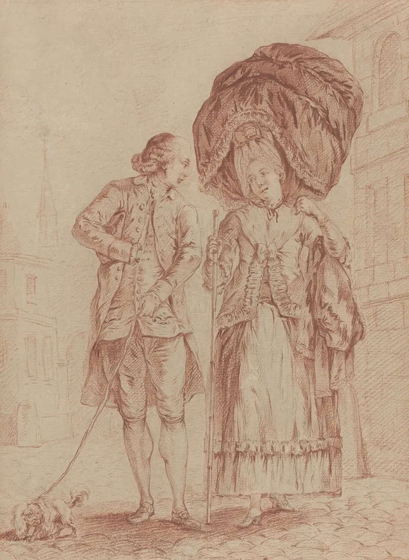 A Cleric Accompanying A Lady On Her Morning Walk Wall Art by Pierre Thomas Le Clerc - High-Resolution Digital Print