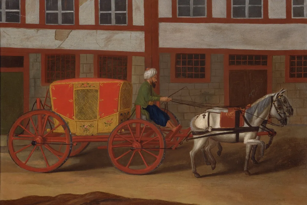 A Coachman With A Team Of Horses And Covered Carriage
