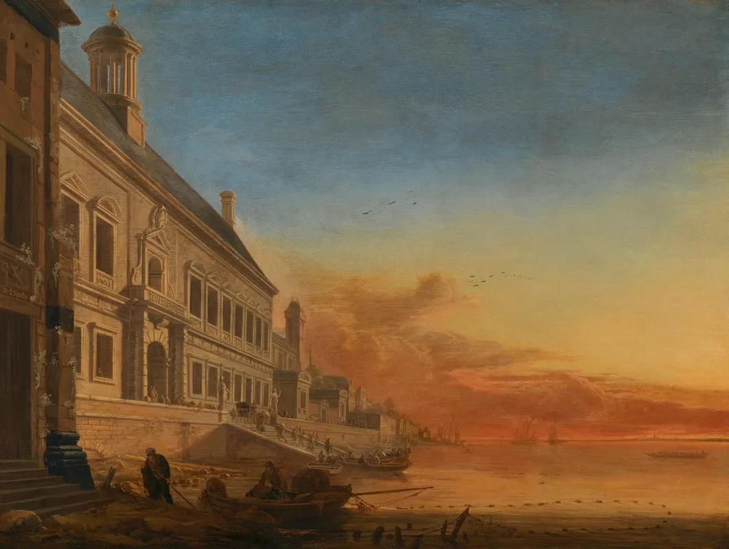 A Coastal Architectural Capriccio At Sunset Wall Art by Gerard Houckgeest - High-Resolution Digital Print