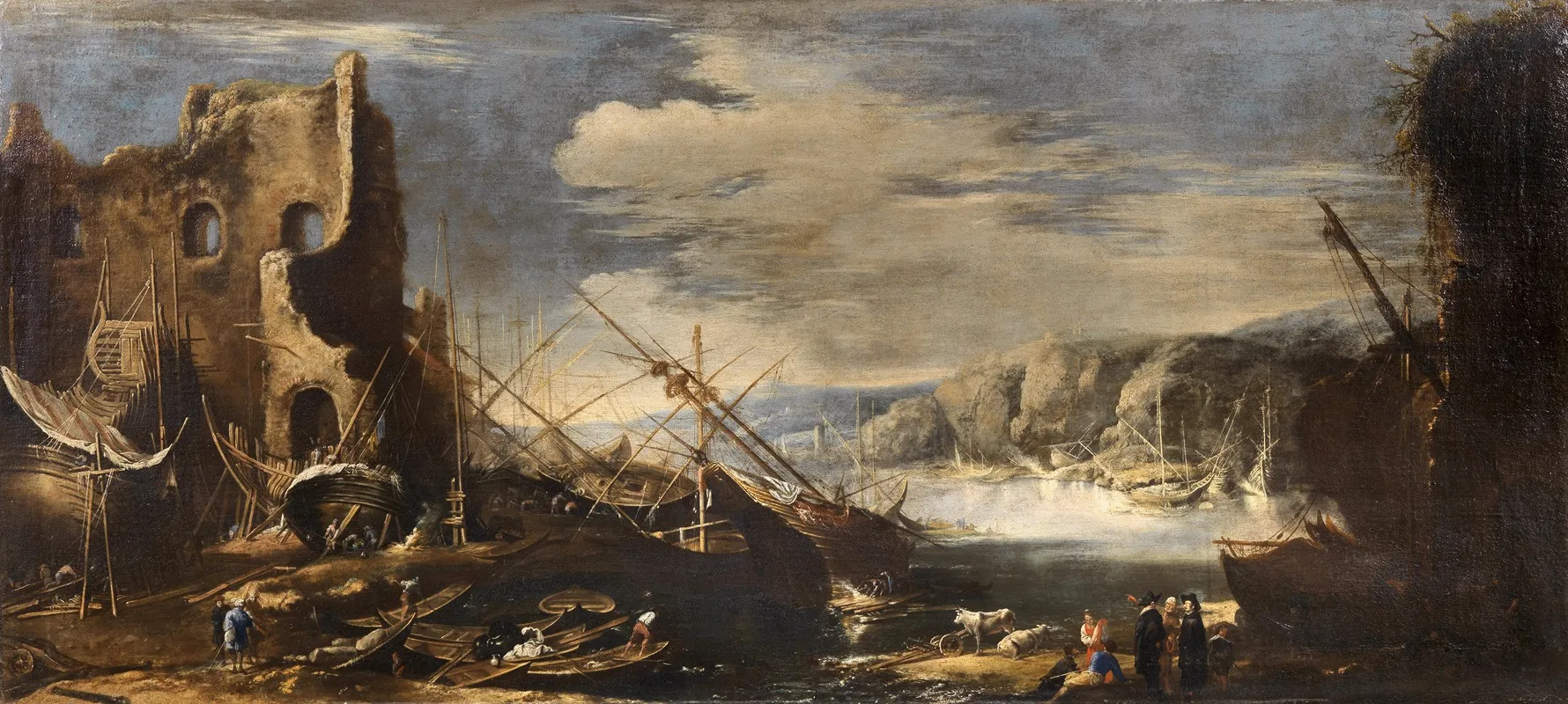 A Coastal Landscape With Shipwrecks And Ruins Wall Art by Salvator Rosa - High-Resolution Digital Print