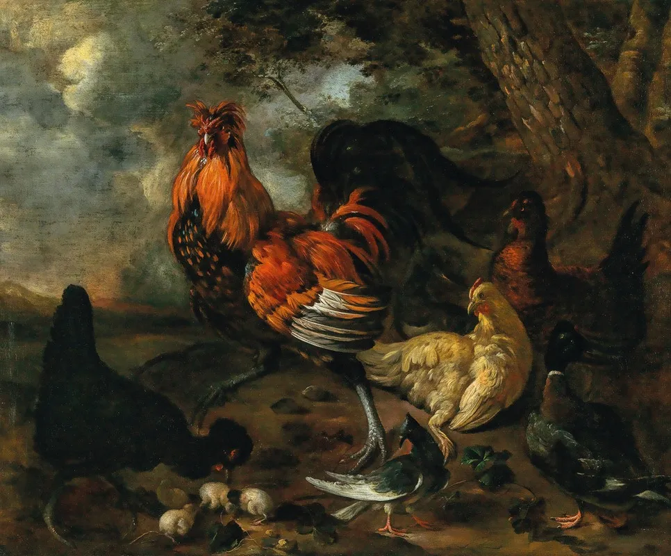 A Cockerel Fowl And Poultry In A Landscape Wall Art by Jacobus Victors - High-Resolution Digital Print