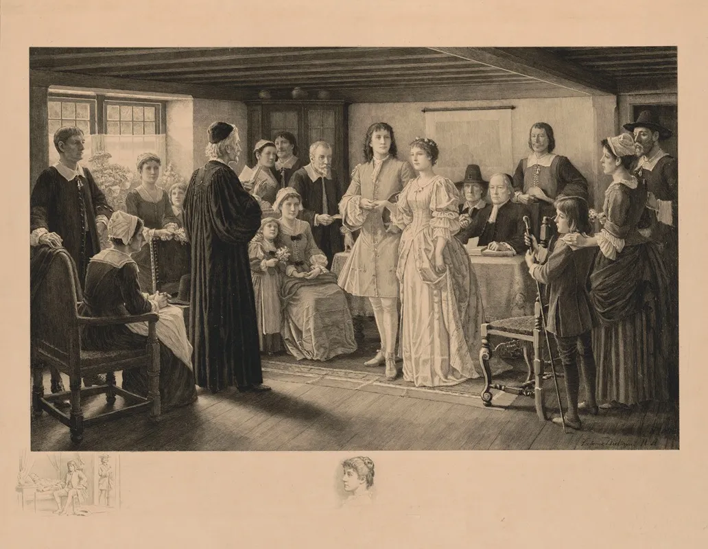 A Colonial Wedding The Marriage Of Dr Francis Le Baron And Mary Wilder Plymouth 1695 Wall Art by Frederick Dielman - High-Resolution Digital Print