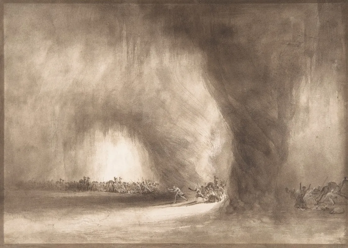 A Column Of Oriental Travelers Scattered By A Dust Storm The Israelites Passing Through The Wilderness Preceded By The Pillar Of Clouds Wall Art by William West - High-Resolution Digital Print
