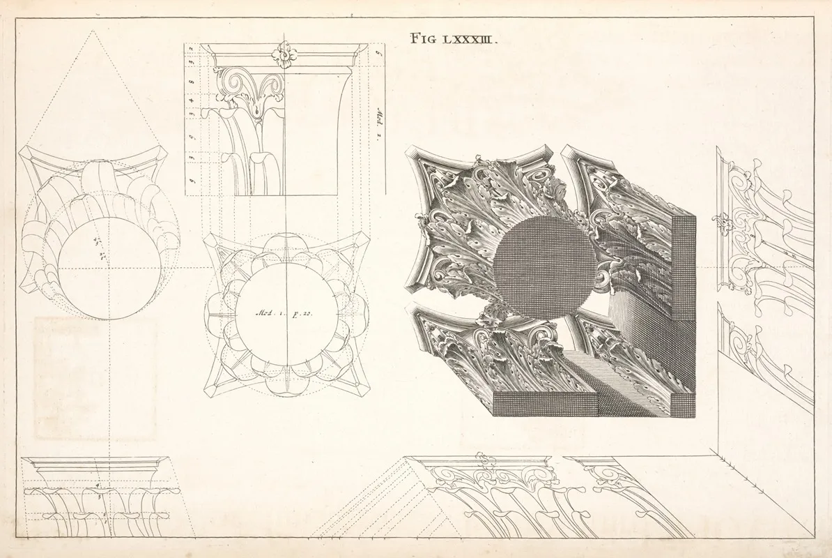 A Corinthian Capital Horizontally Contracted In Perspective Wall Art by Andrea Pozzo - High-Resolution Digital Print