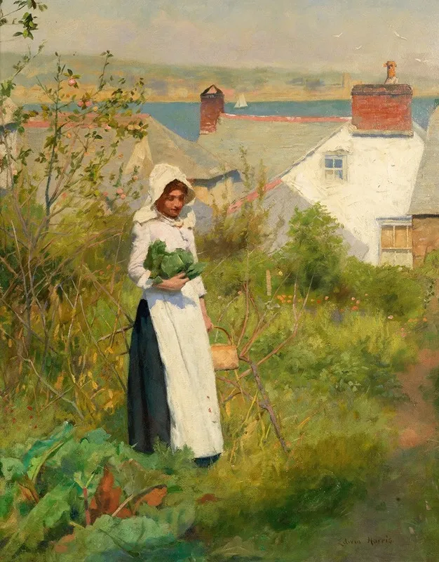 A Cornish Cottage Garden Wall Art by Edwin Harris - High-Resolution Digital Print
