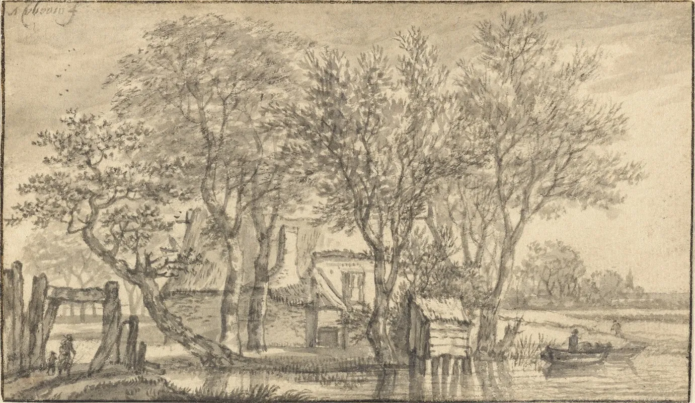 A Cottage Hidden Among Trees On A Riverbank Wall Art by Adriaen Hendriksz. Verboom - High-Resolution Digital Print