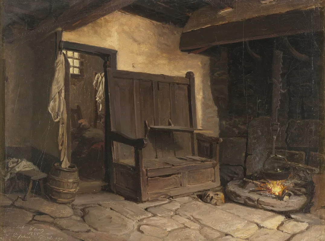 A Cottage Interior Study Wall Art by Josef Wilhelm Wallander - High-Resolution Digital Print