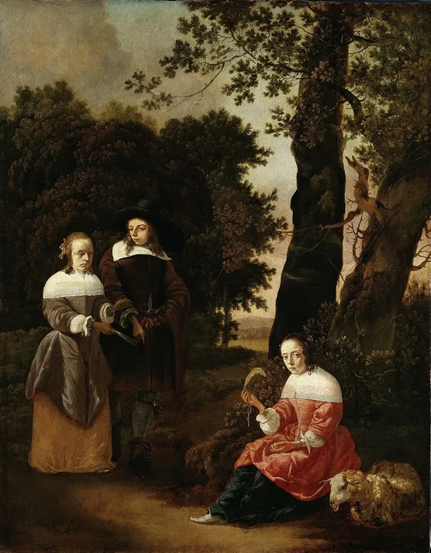 A Couple And A Shepherdess In A Landscape Wall Art by Hendrick van der Burgh - High-Resolution Digital Print