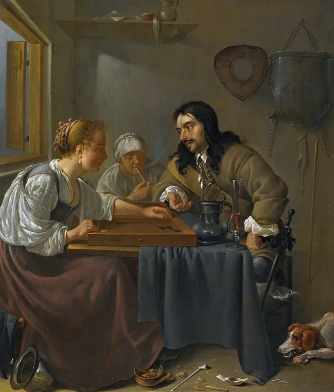 A Couple Playing Backgammon Wall Art by Jacob Duck - High-Resolution Digital Print