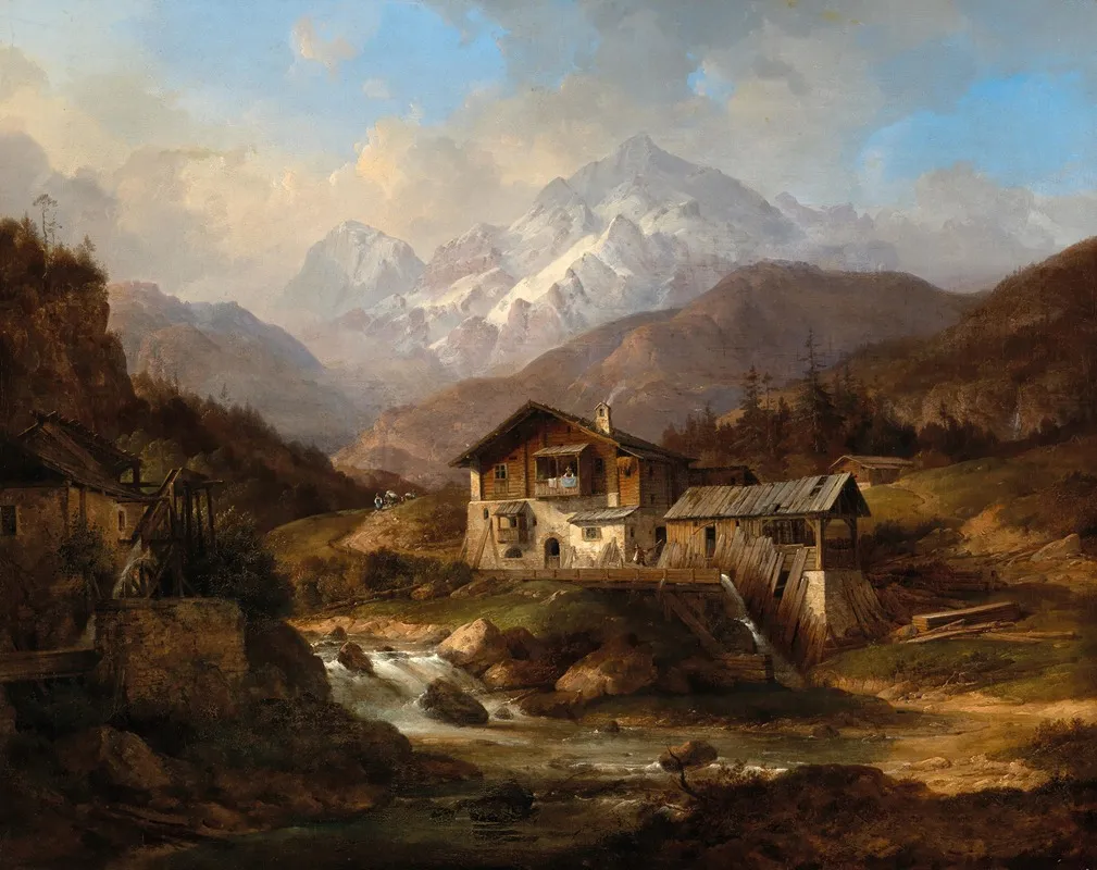 A Courtyard In The Swiss Mountains Wall Art by Wilhelm Scheuchzer - High-Resolution Digital Print