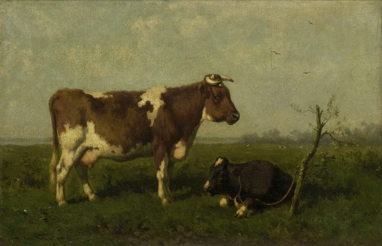 A Cow With Her Calf In A Meadow Wall Art by Jan Vrolijk - High-Resolution Digital Print