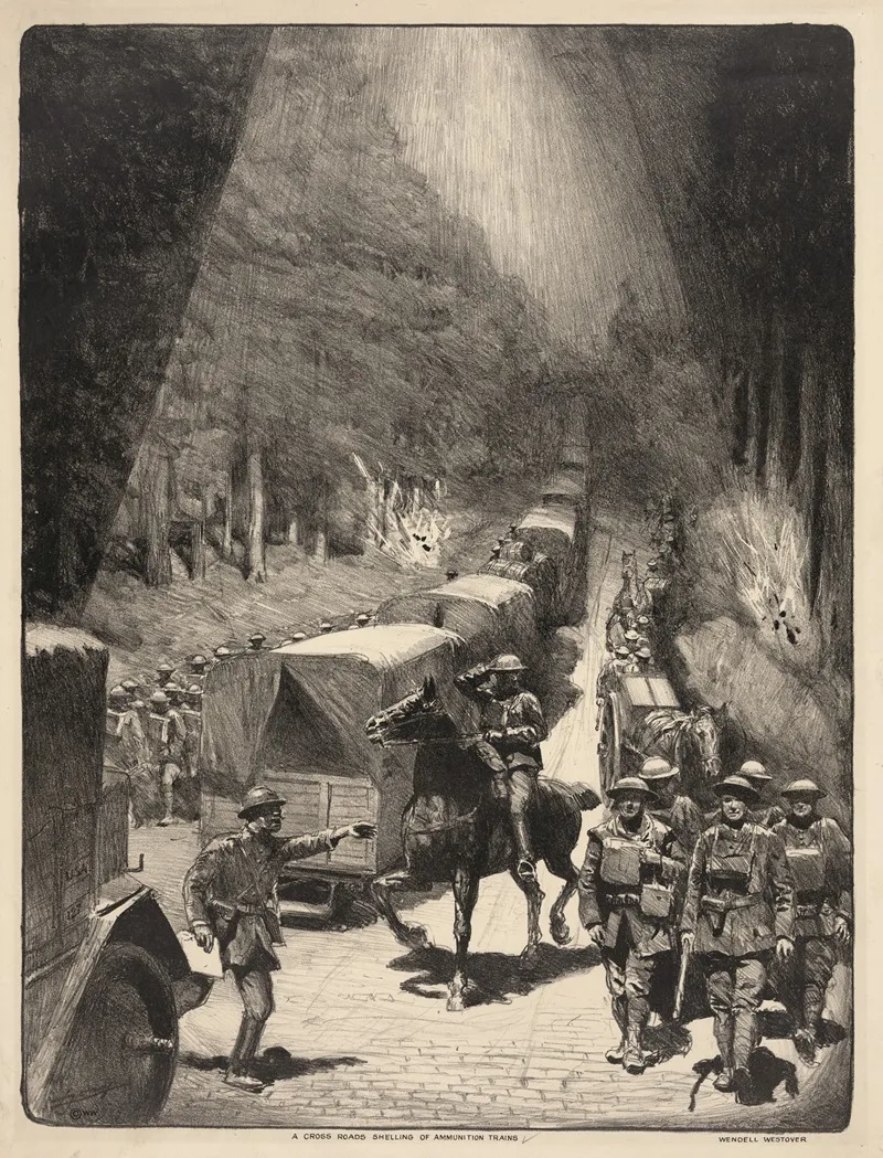 A Cross Roads Shelling Of Ammunition Trains