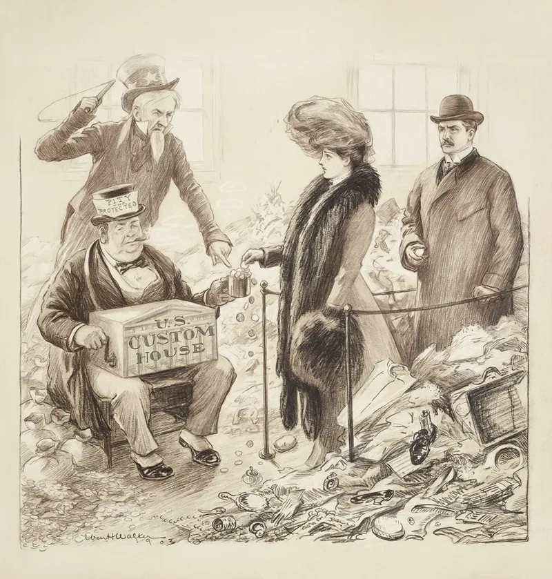 A Crying Woman And Angry Man Are Forced By Uncle Sam To Put Money Into The Cup Of A Beggar