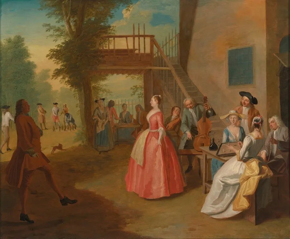 A Dancing Couple In An Outdoor Musical Party Wall Art by Joseph Francis Nollekens - High-Resolution Digital Print