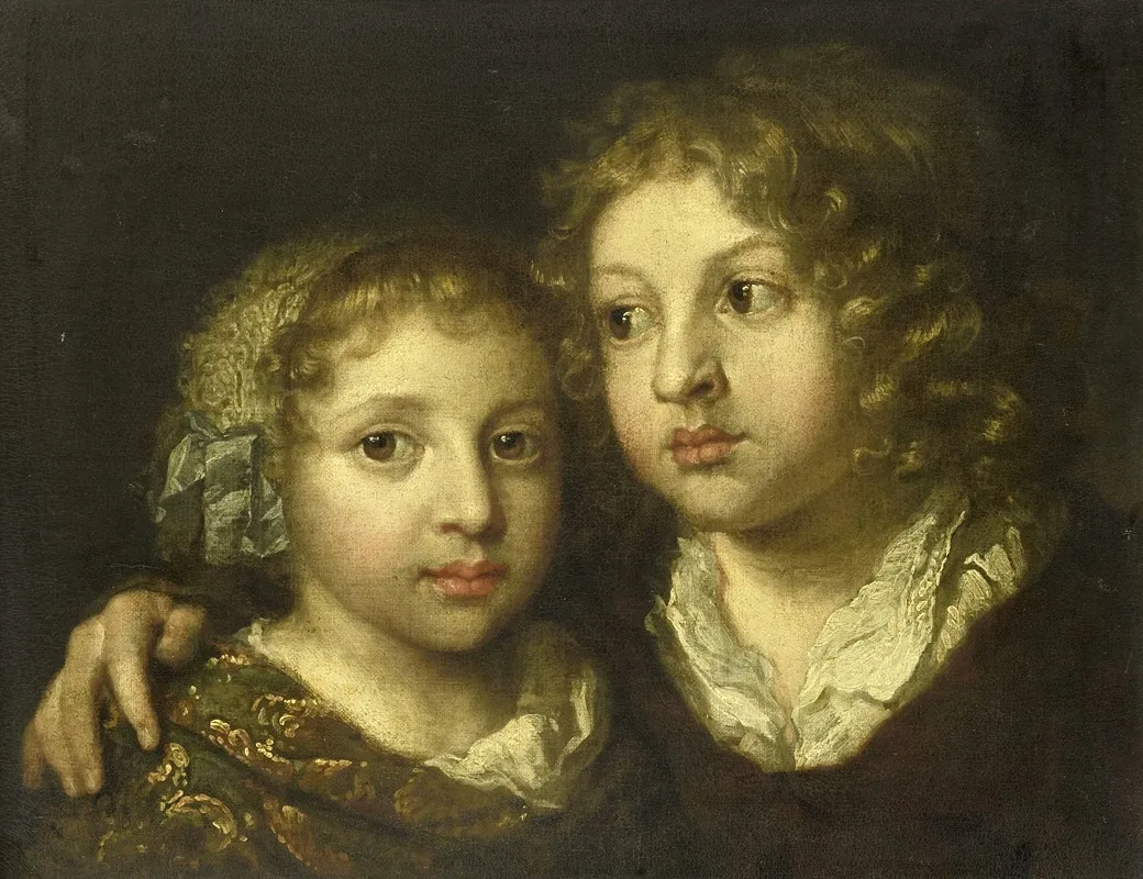 A Daughter And A Son Of The Artist Wall Art by Caspar Netscher - High-Resolution Digital Print