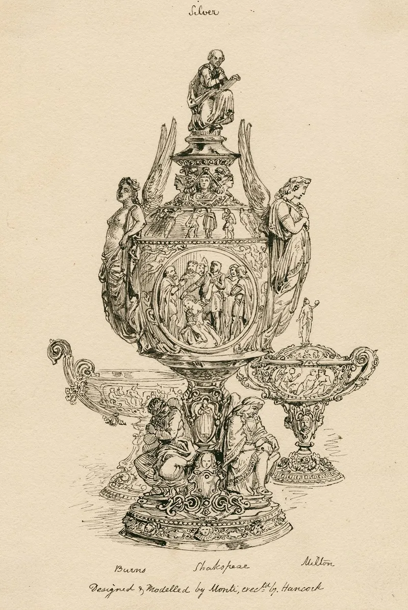A Design For A Silver Urn Shakespeare At The Top Burns On The Right Side And Milton On The Left Wall Art by Robert Hancock - High-Resolution Digital Print