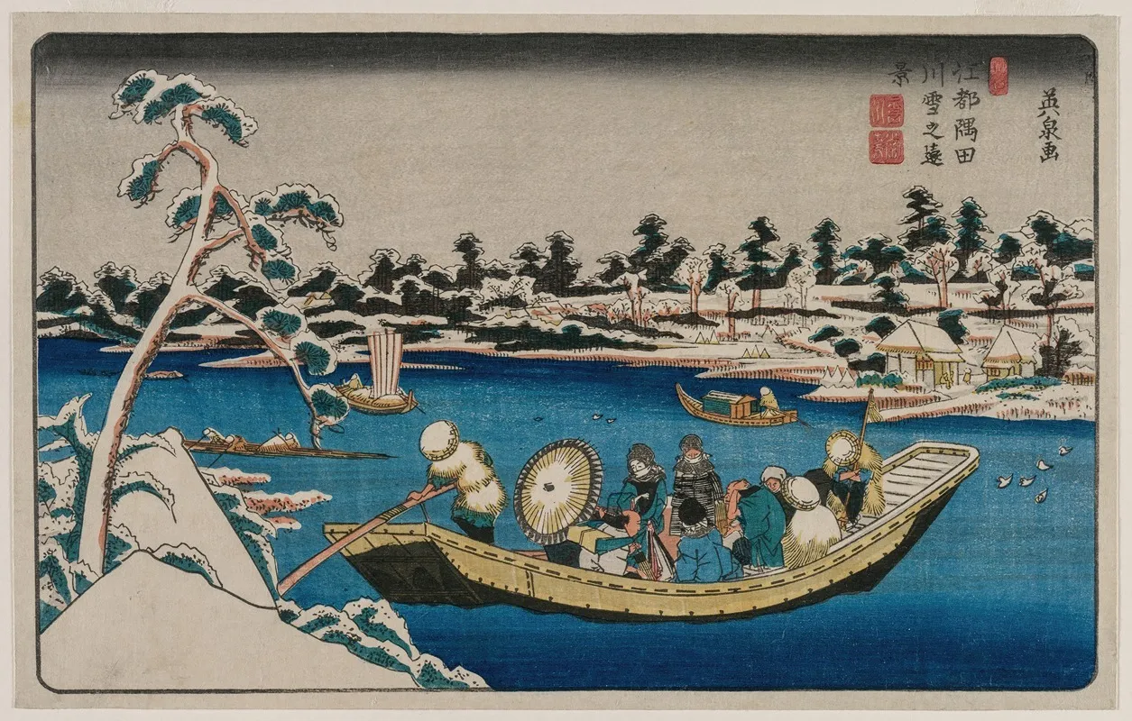 A Distant View Of Snow On The Sumida River In Edo