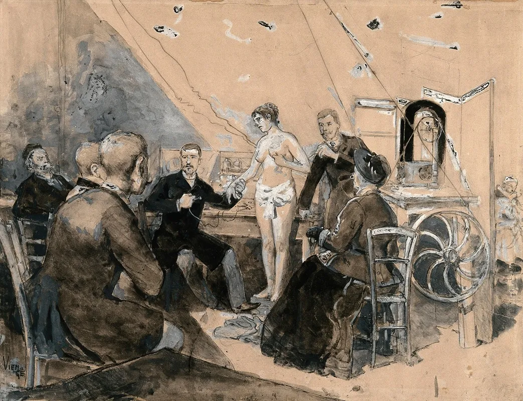 A Doctor Demonstrating Electrotherapy On A Young Semi Nude