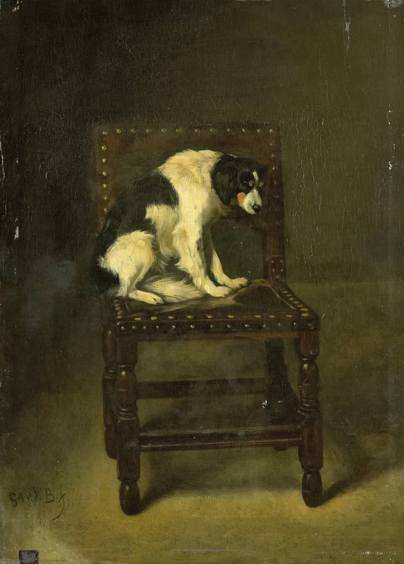 A Dog On A Chair Wall Art by Guillaume Anne van der Brugghen - High-Resolution Digital Print