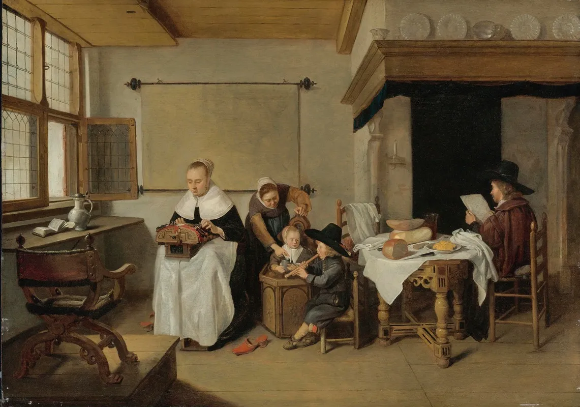A Domestic Interior With A Family Wall Art by Quirijn Van Brekelenkam - High-Resolution Digital Print