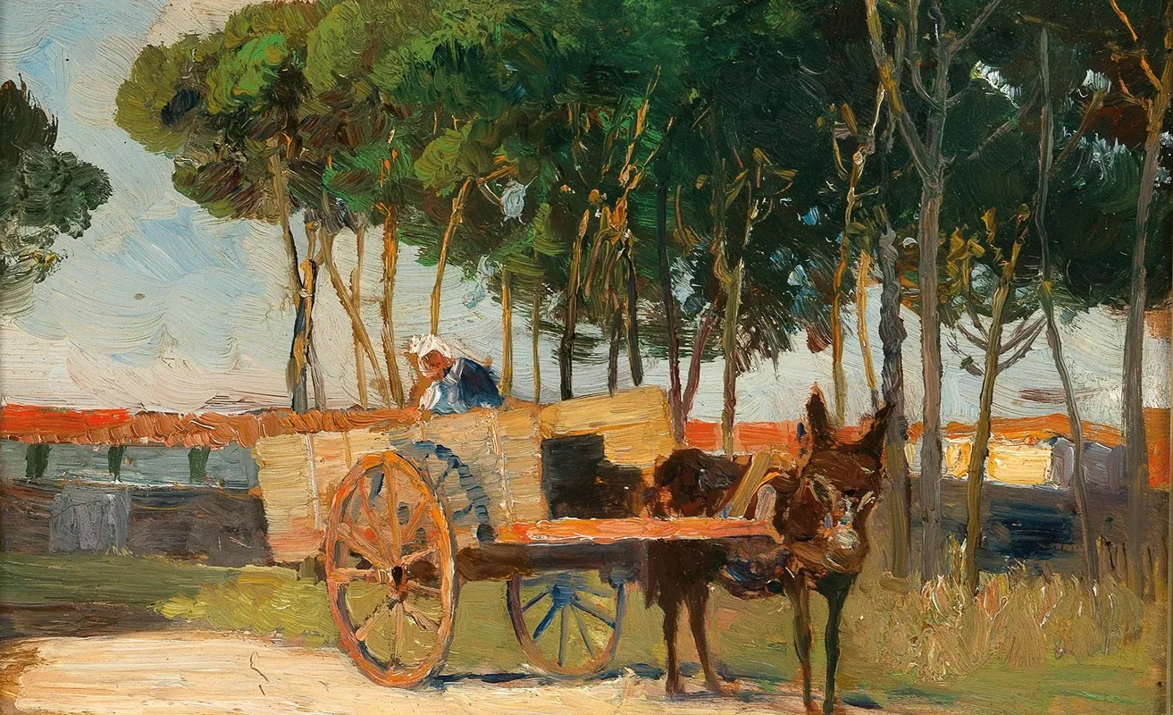 A Donkey Cart In A Southern Landscape Wall Art by Marie Egner - High-Resolution Digital Print