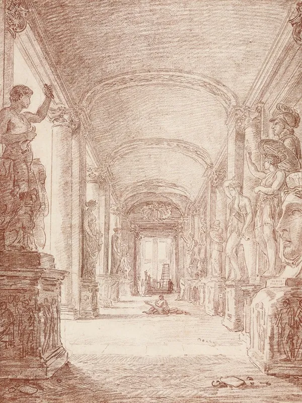 A Draftsman In The Capitoline Gallery Wall Art by Hubert Robert - High-Resolution Digital Print