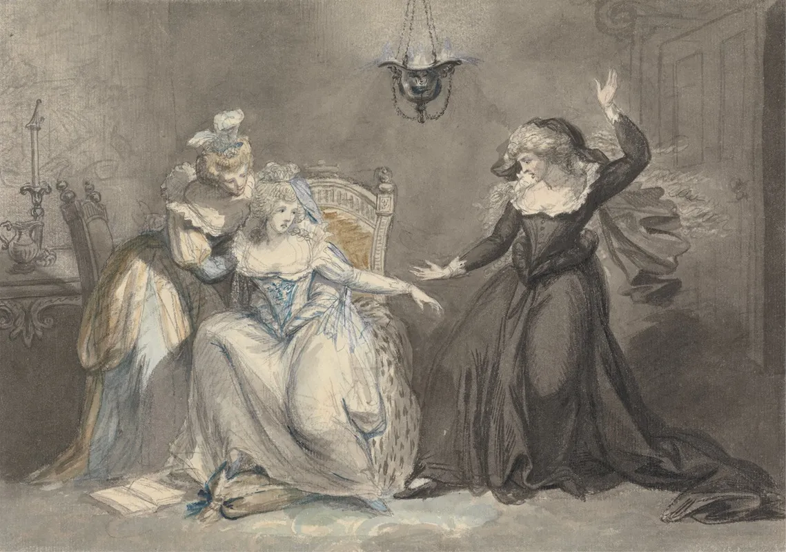 A Dramatic Scene With Three Women In An Interior