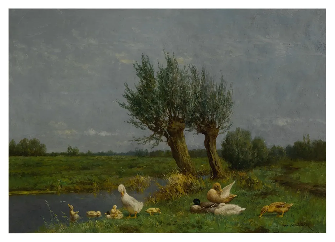 A Duck Family In A Meadow Wall Art by Constant Artz - High-Resolution Digital Print