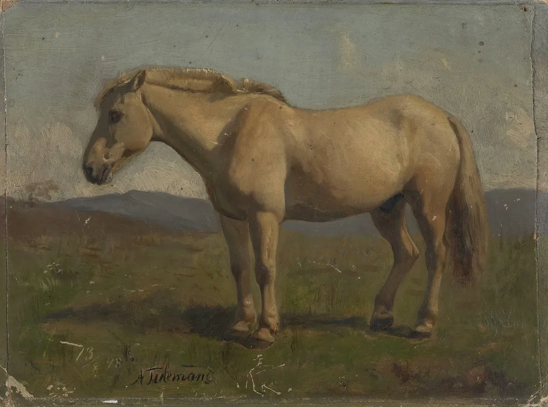A Dun Horse Wall Art by Adolph Tidemand - High-Resolution Digital Print