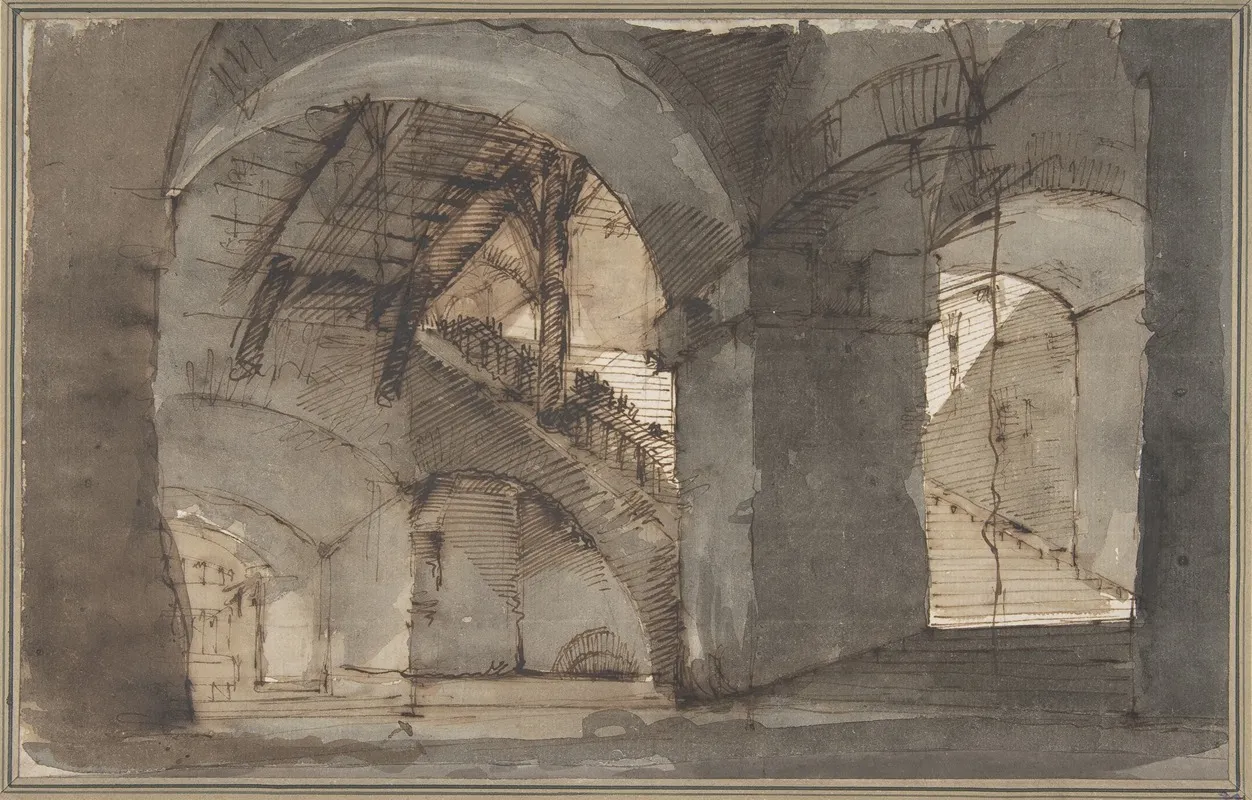 A Dungeon With High Vaults And A Staircase At Right Wall Art by Domenico Fossati - High-Resolution Digital Print